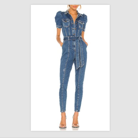 Retrofête Tori Denim Jumpsuit Size S Made in Italy One Piece Puff Sleeve NWOT - Picture 1 of 11